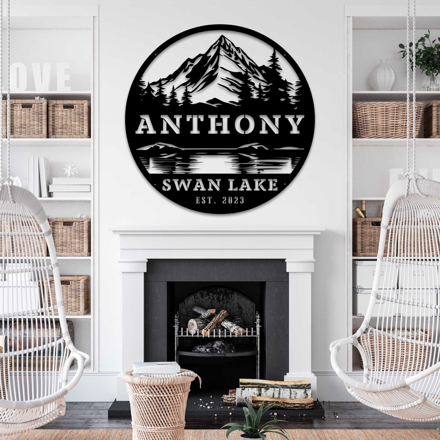 Custom Lake and Mountain Family Name Sign