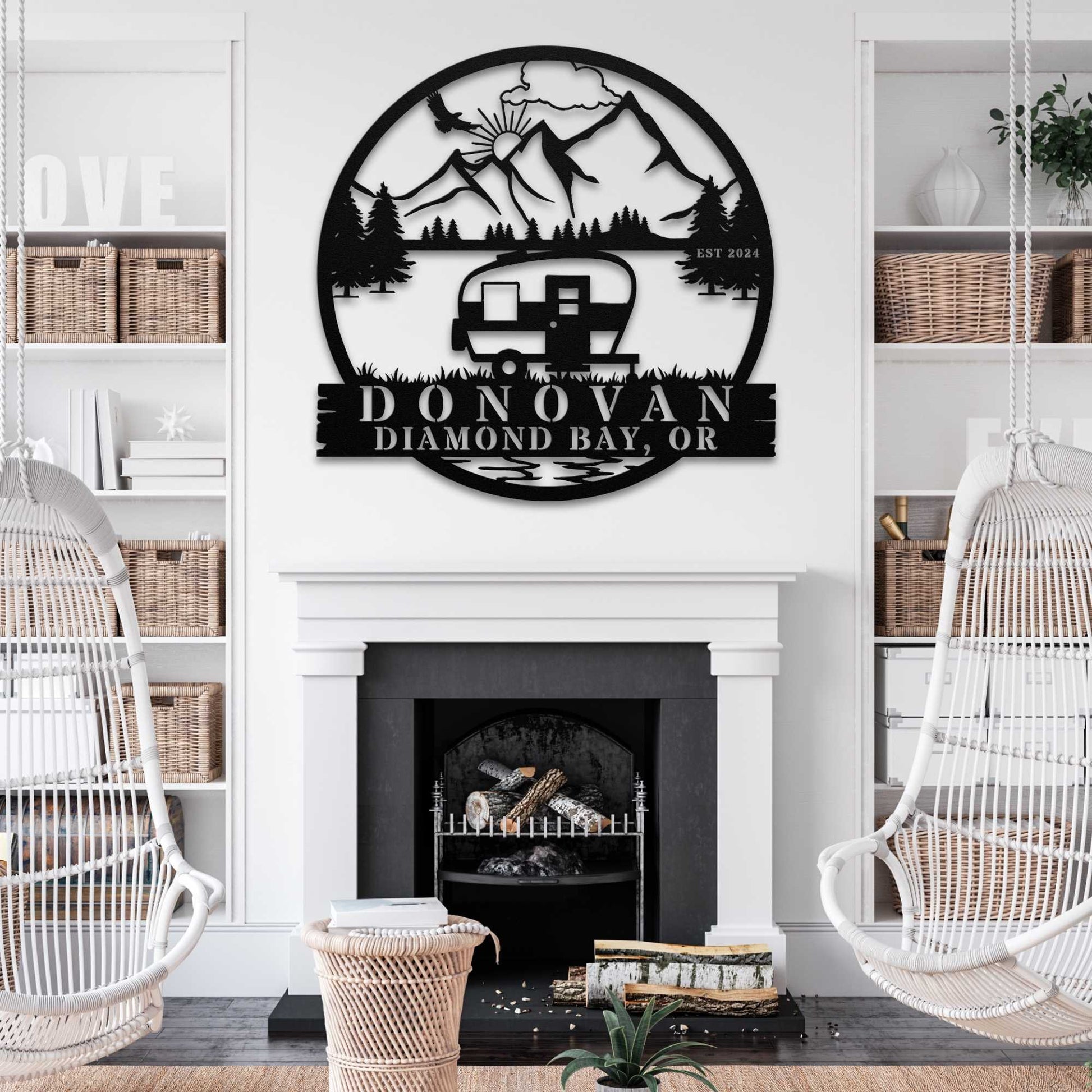 Custom Family Name Lake Life Sign - Camper and Mountain Design