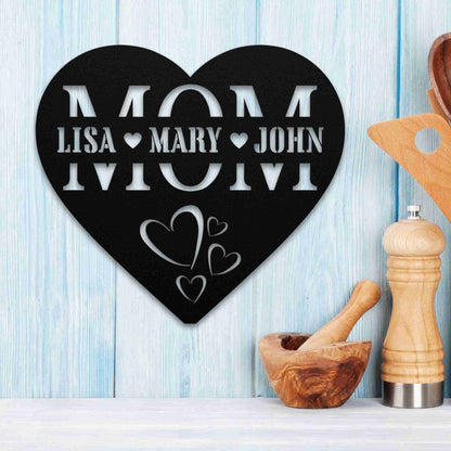 Personalized Heart Sign for Mom with Children's Names