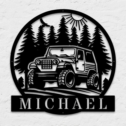 Custom metal offroad Jeep sign featuring a rugged Jeep design for adventure lovers