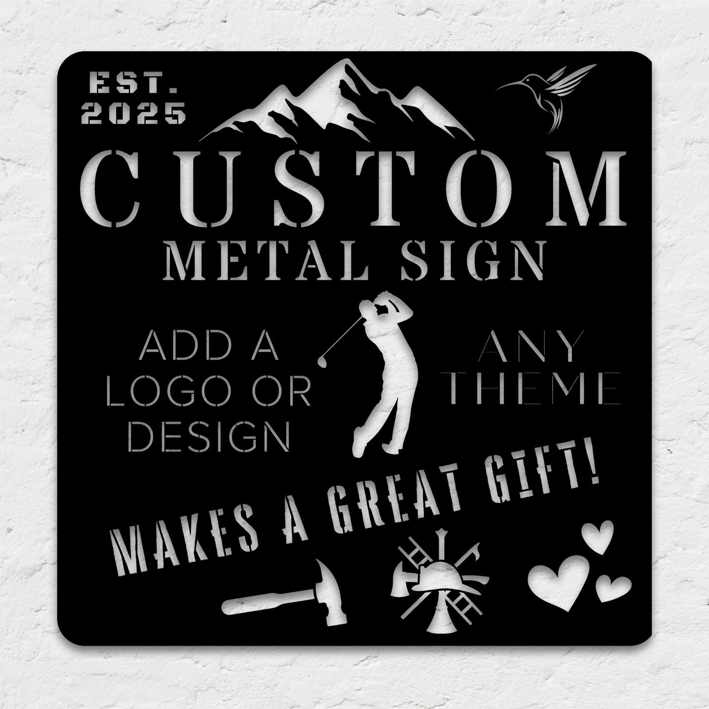 Custom metal sign with personalized text and design for any space