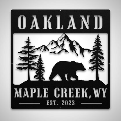 Bear and Forest Custom Lake Life Family Name Sign