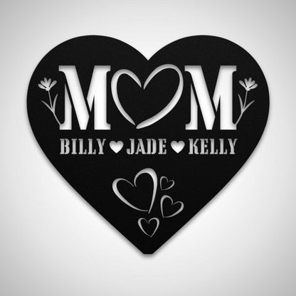 Floral Personalized Mom Heart Sign with Children's Names