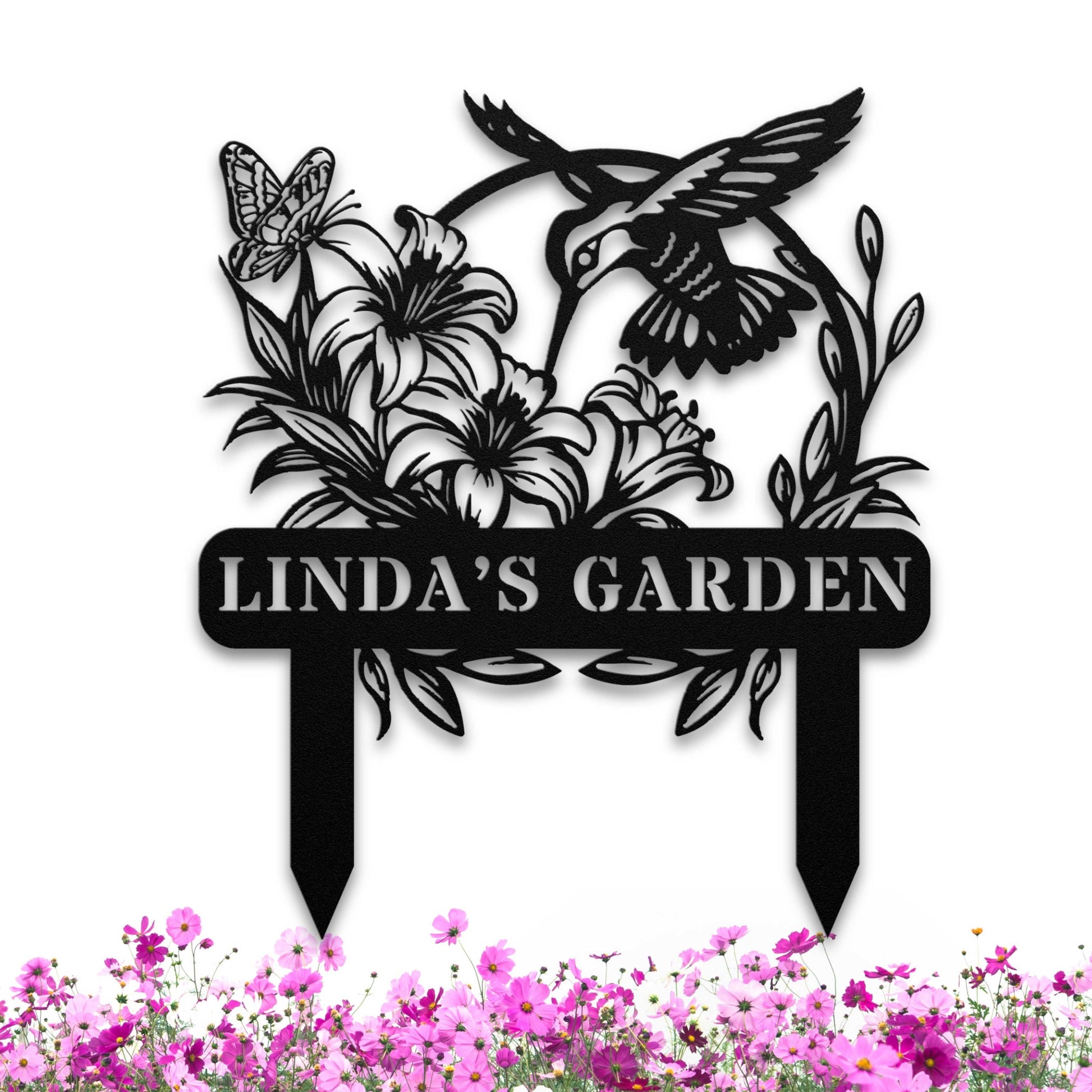 Hummingbird and Flowers Personalized Garden Sign
