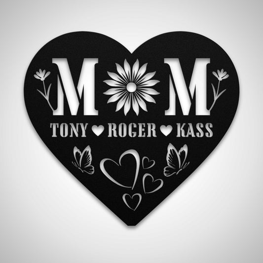 Custom Floral Heart Mom Sign with Children's Names