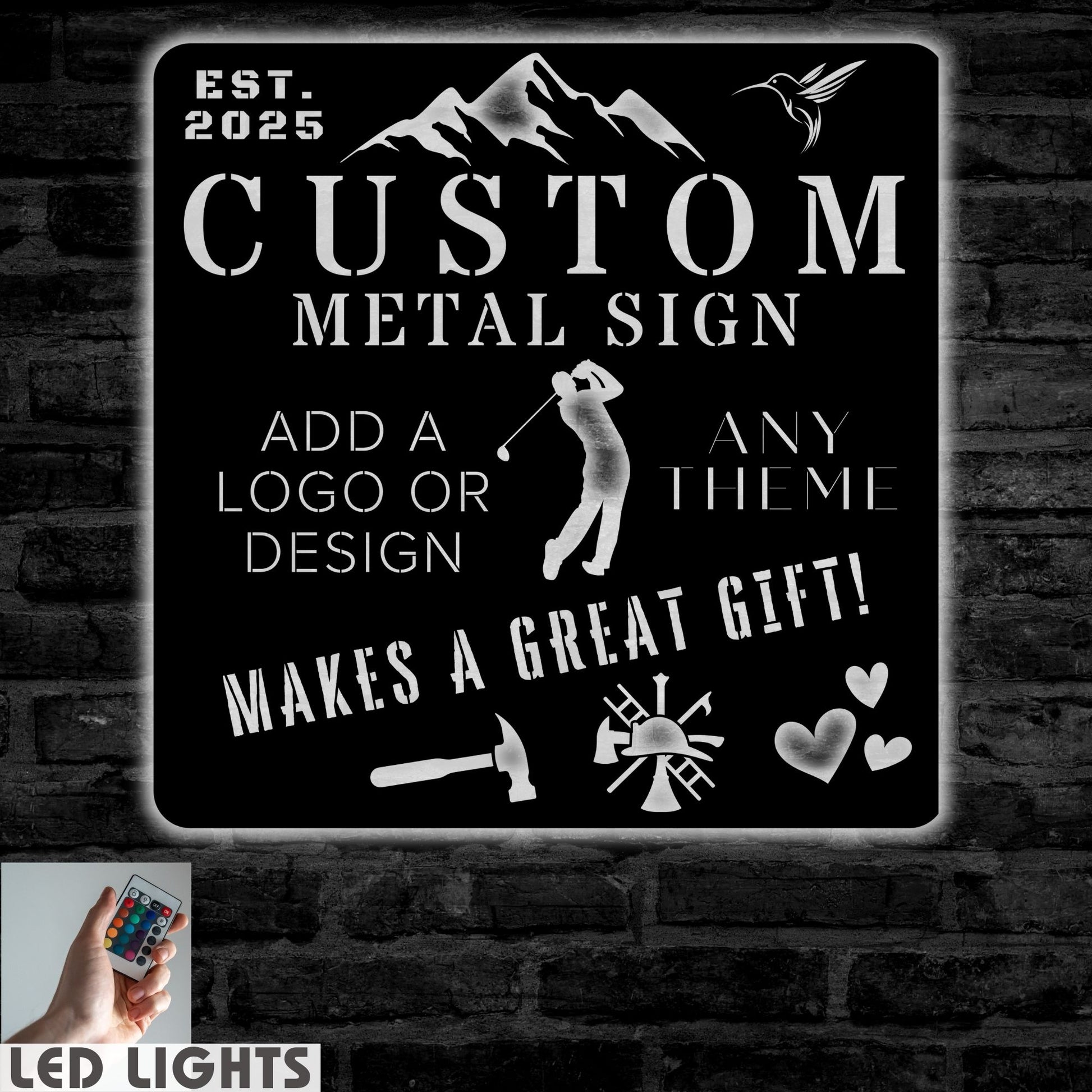 Detailed view of the intricate design and text on the custom metal sign with LED Light