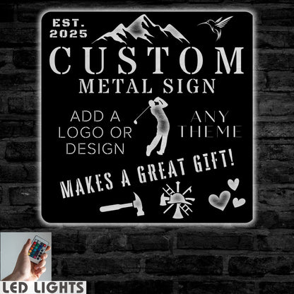 Detailed view of the intricate design and text on the custom metal sign with LED Light